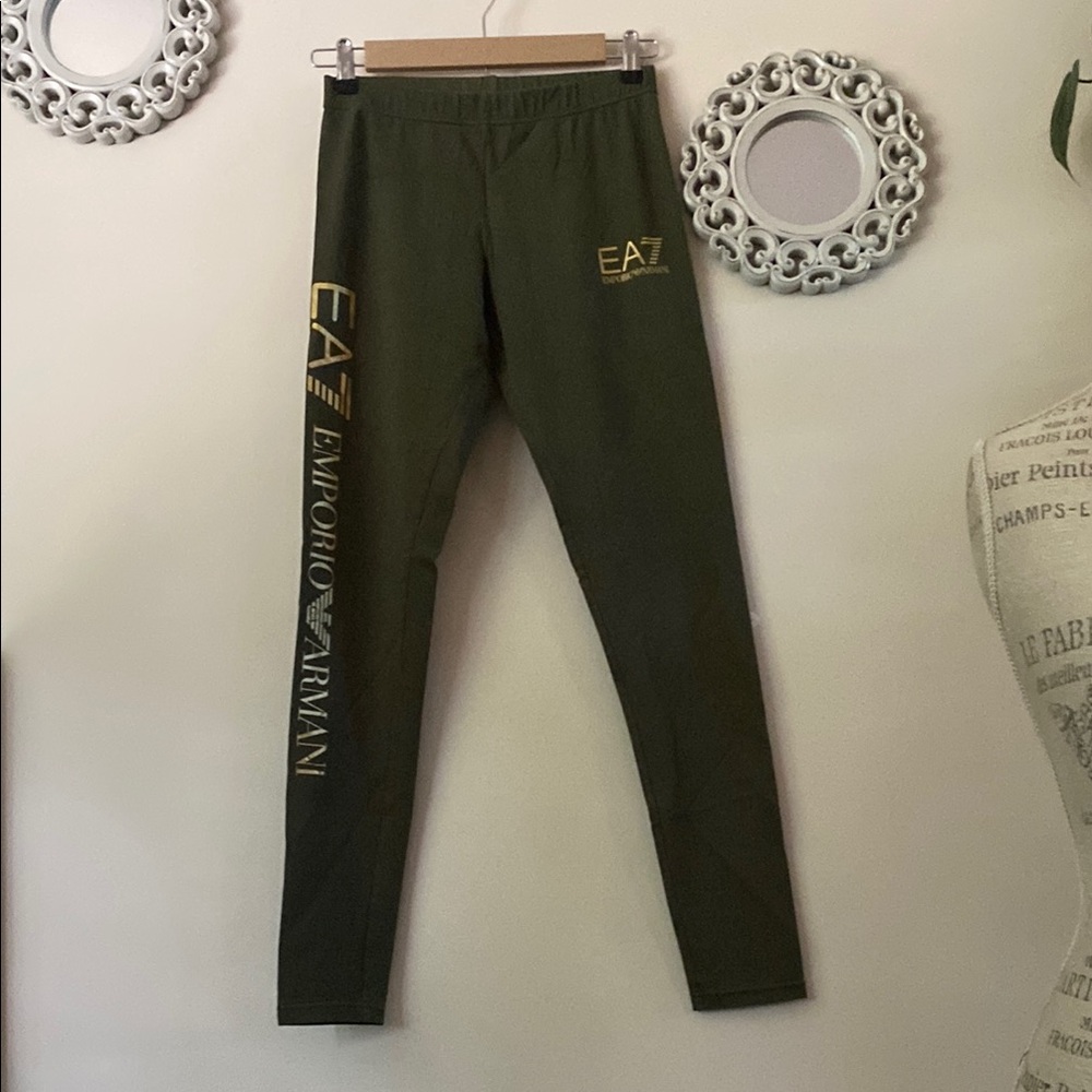 Emporio Armani Olive Leggings with Gold Accents